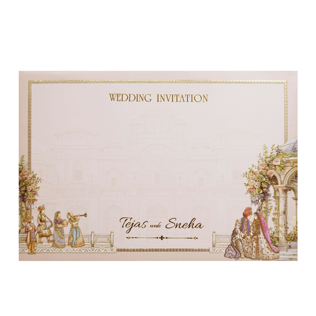 Grey Palace Laser Cut Padded 3D Couple Wedding Card-KMMEX8120