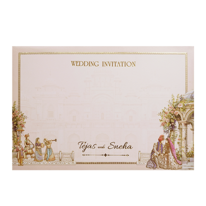 Grey Palace Laser Cut Padded 3D Couple Wedding Card-KMMEX8120