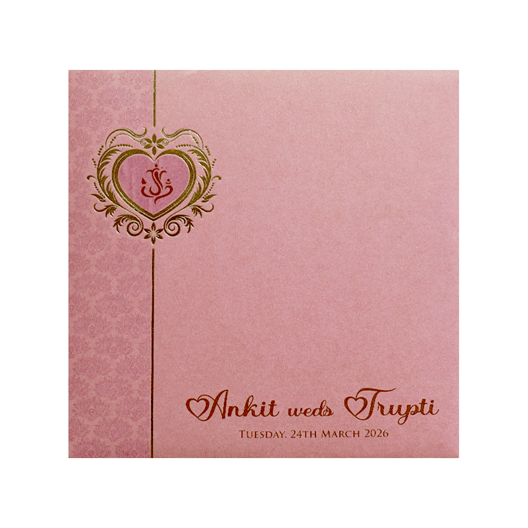 Pink Heart Motif Floral Wedding Invitation Card-KPR06210
