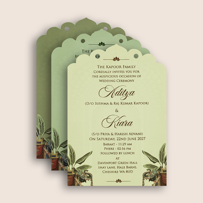 Green Elephant Laser Cut Marriage Invitation - KFR17220