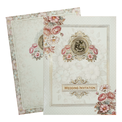 Pastel Blue Floral Ganesha Wedding Card-KNTY6806