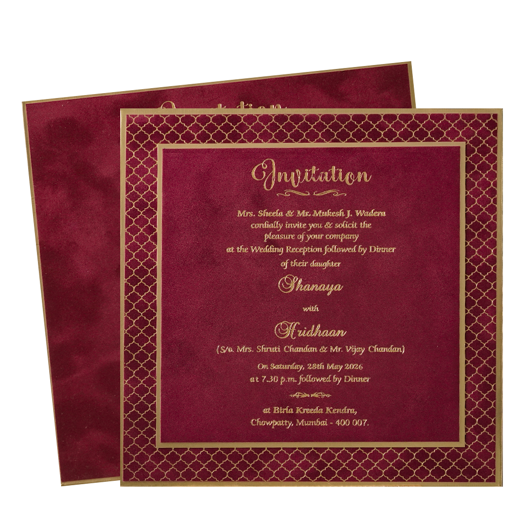 Red Gold Square Padded Wedding Card-KMMSC202