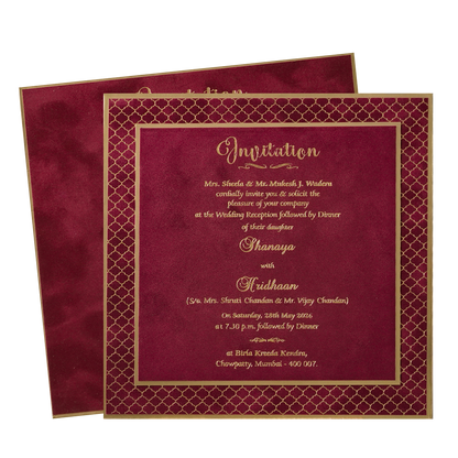 Red Gold Square Padded Wedding Card-KMMSC202