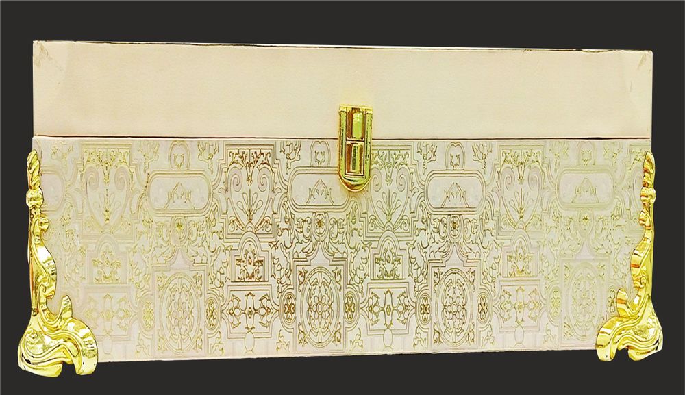 Cream Ultra Premium Box Invitation Card In Elephant Theme-KNKUP001-King of Cards