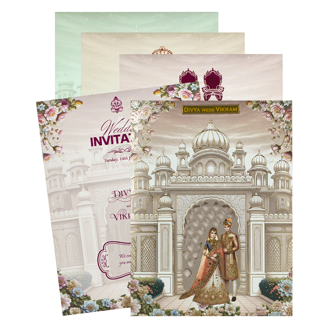 Pink Palace Couple Wedding Card-KNZT2302