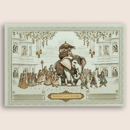 White Royal Baraat Padded Invitation Card - KRE28990