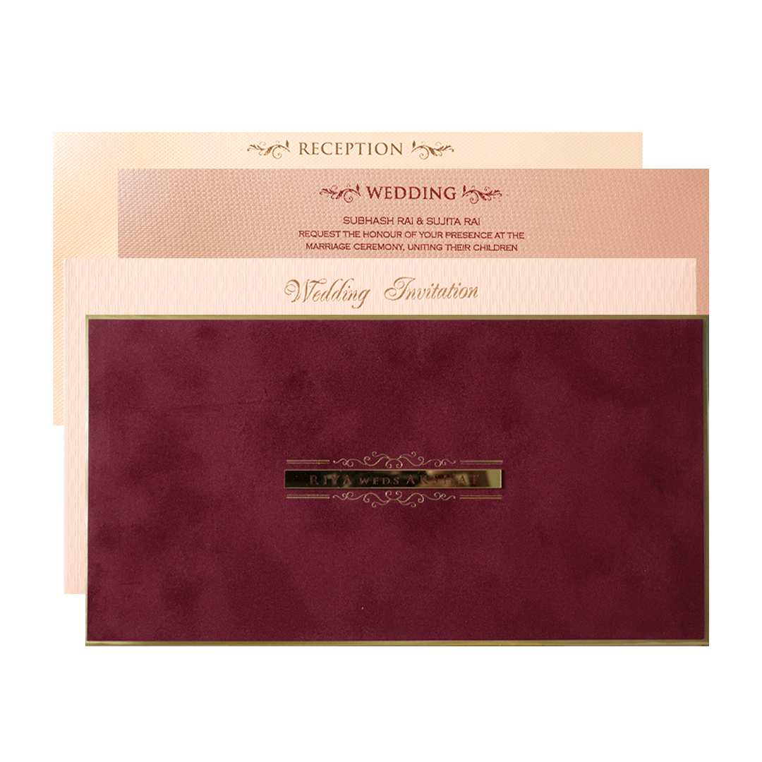 Maroon Simple Padded Wedding Card-KMMWD1170