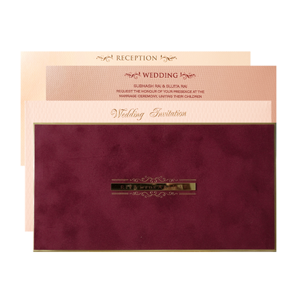 Maroon Simple Padded Wedding Card-KMMWD1170