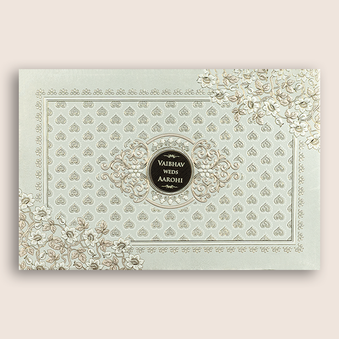 White Floral Padded Wedding Invitation Card - KSH27250