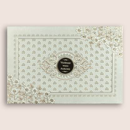 White Floral Padded Wedding Invitation Card - KSH27250