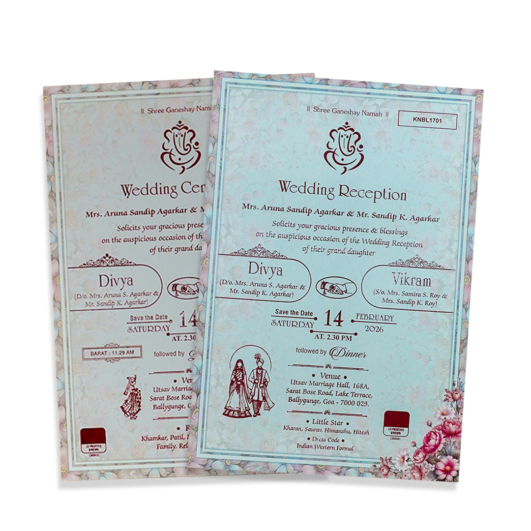 Grey Floral Door-Style Opening Wedding Card-KNBL1701M