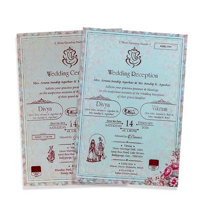 Grey Floral Door-Style Opening Wedding Card-KNBL1701M