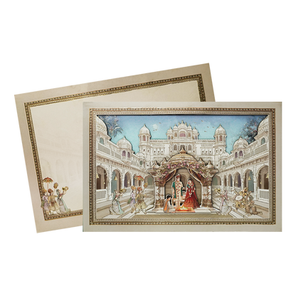 Grey Palace Mandap Padded Wedding Card-KSI64550