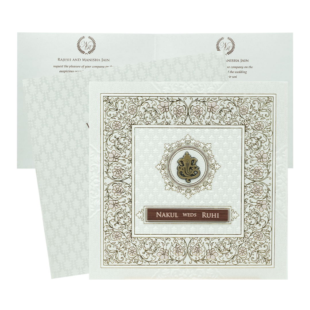White Floral Border Wedding Card-KRE28560