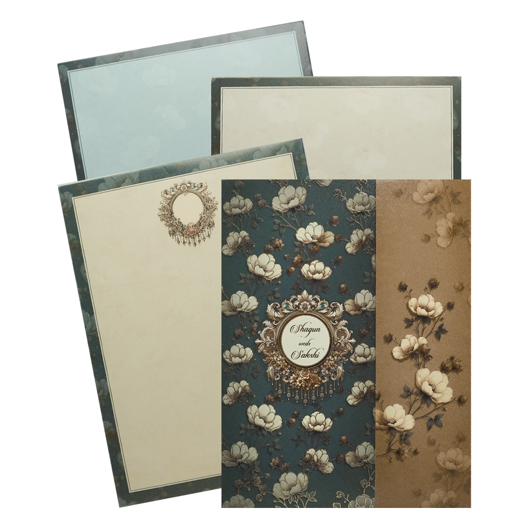 Navy Blue Floral Gatefold Wedding Card-KAK01090