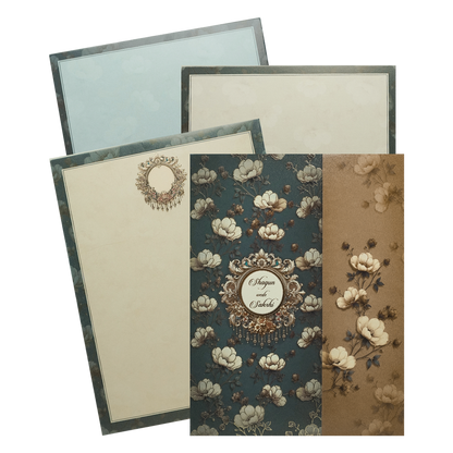 Navy Blue Floral Gatefold Wedding Card-KAK01090