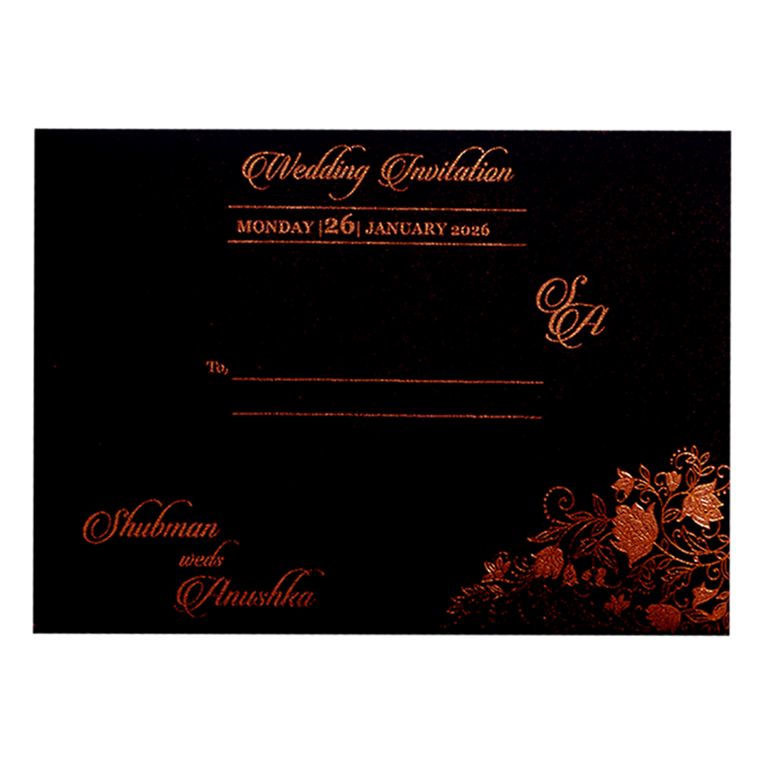 Luxury Black &amp; Gold Embossed Wedding Invitation Box-KRB09712