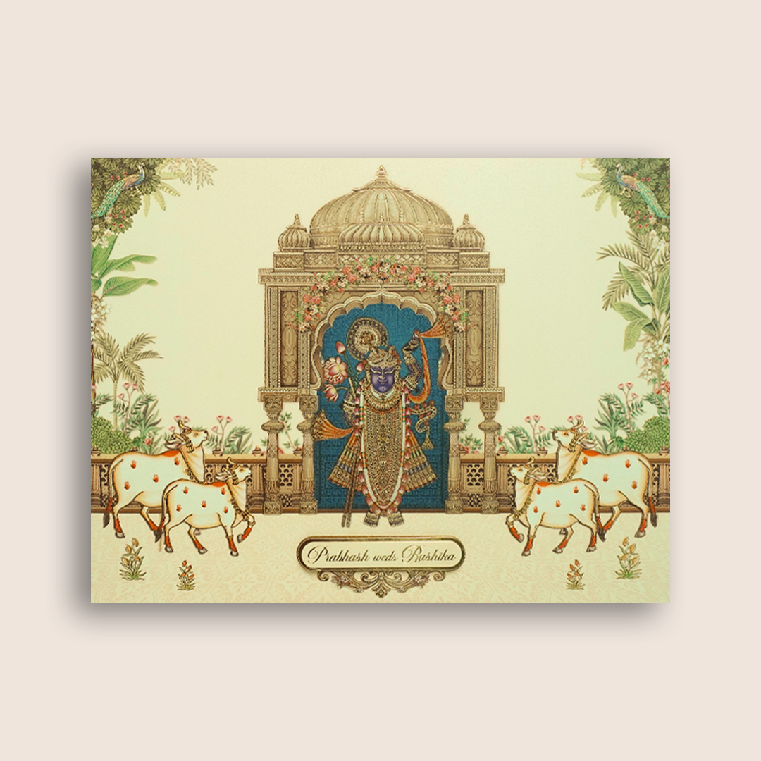 Cream Lord Shrinathji Wedding Card - KAA05400