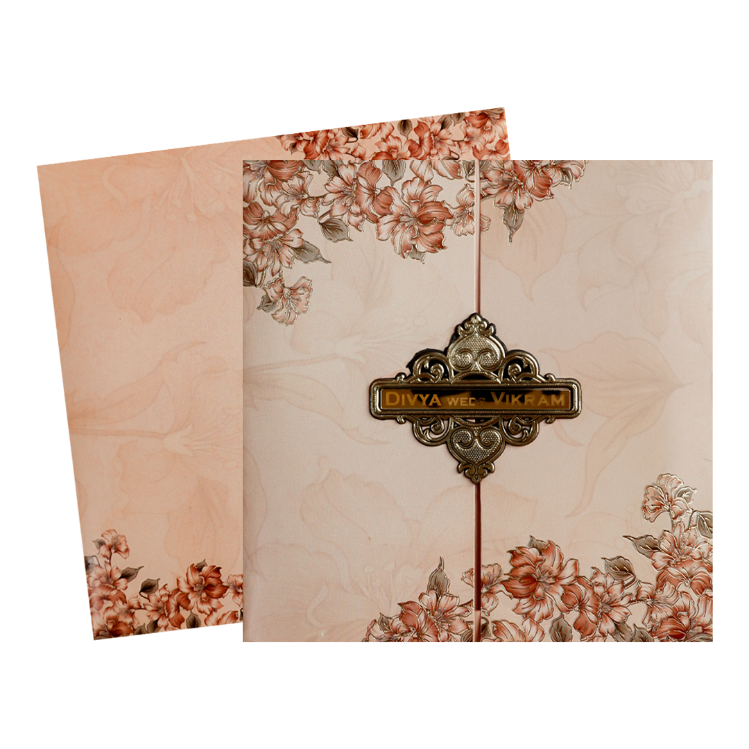 Peach Floral Door Wedding Card-KNSN6711P