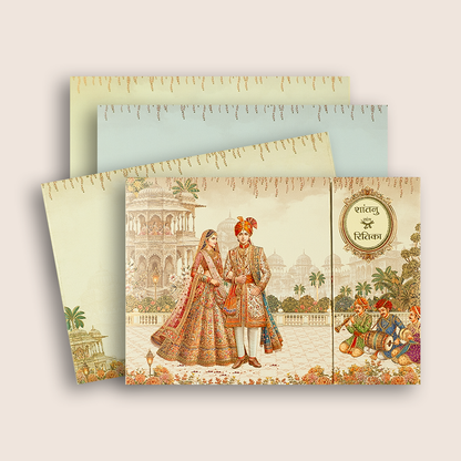White Bride Groom Padded Door Style Wedding Card - KAA06020
