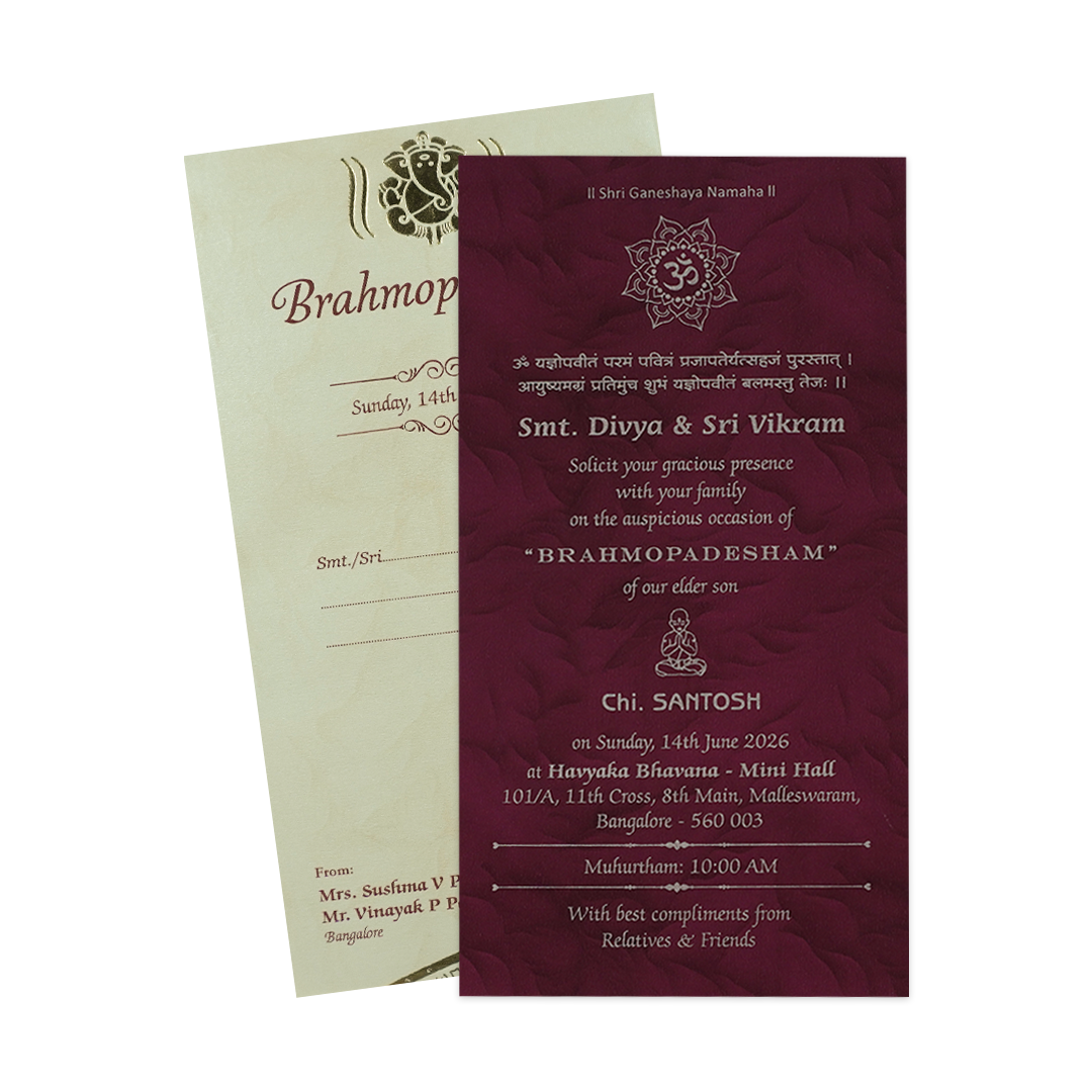 Maroon Ceremony Single Sheet Wedding Card-KNPD1568