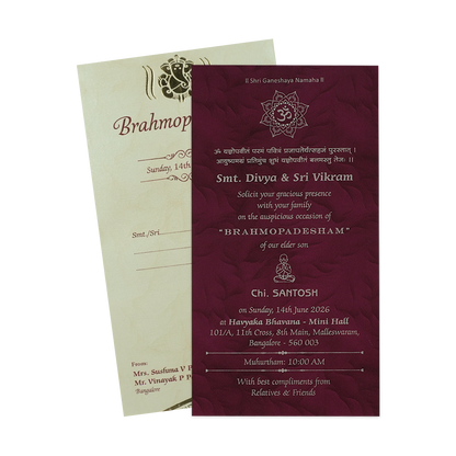 Maroon Ceremony Single Sheet Wedding Card-KNPD1568