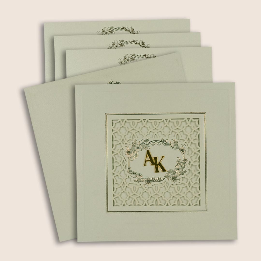 Grey Floral Laser Cut Padded Marriage Card - KPR023530