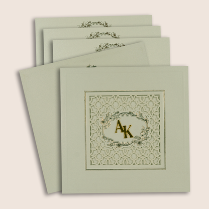 Grey Floral Laser Cut Padded Marriage Card - KPR023530