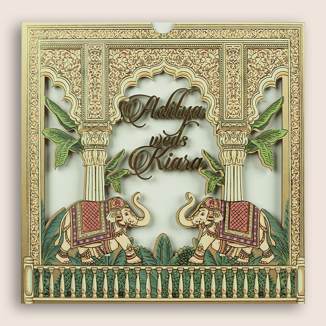 Pastel Brown Elephant Laser Cut Invitation Card - KFR17110