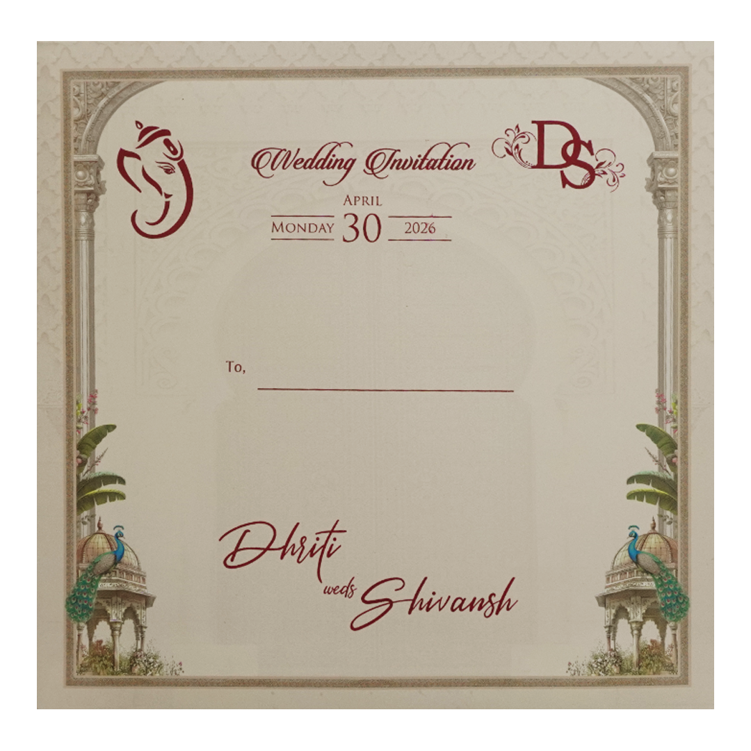 Cream Palace Padded Wedding Card - KSH72710