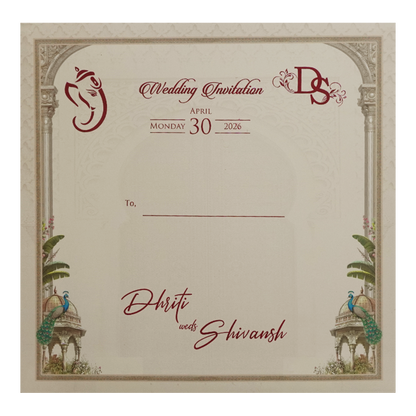 Cream Palace Padded Wedding Card - KSH72710
