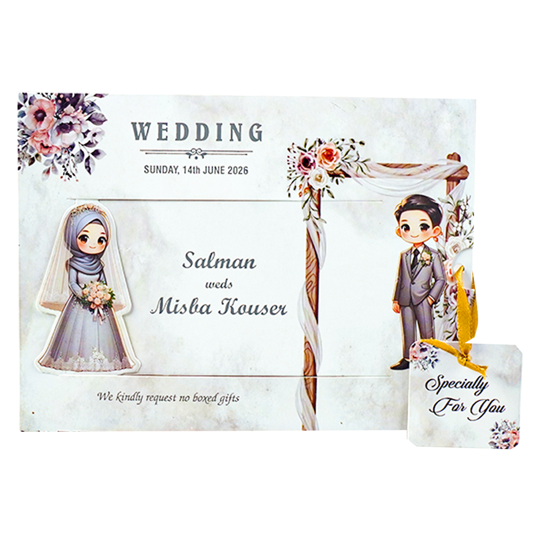 White Slide Floral Bride Groom Wedding Card - KNKSP759