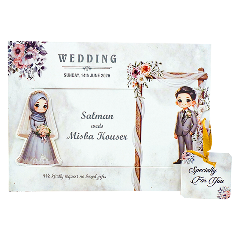 White Slide Floral Bride Groom Wedding Card - KNKSP759