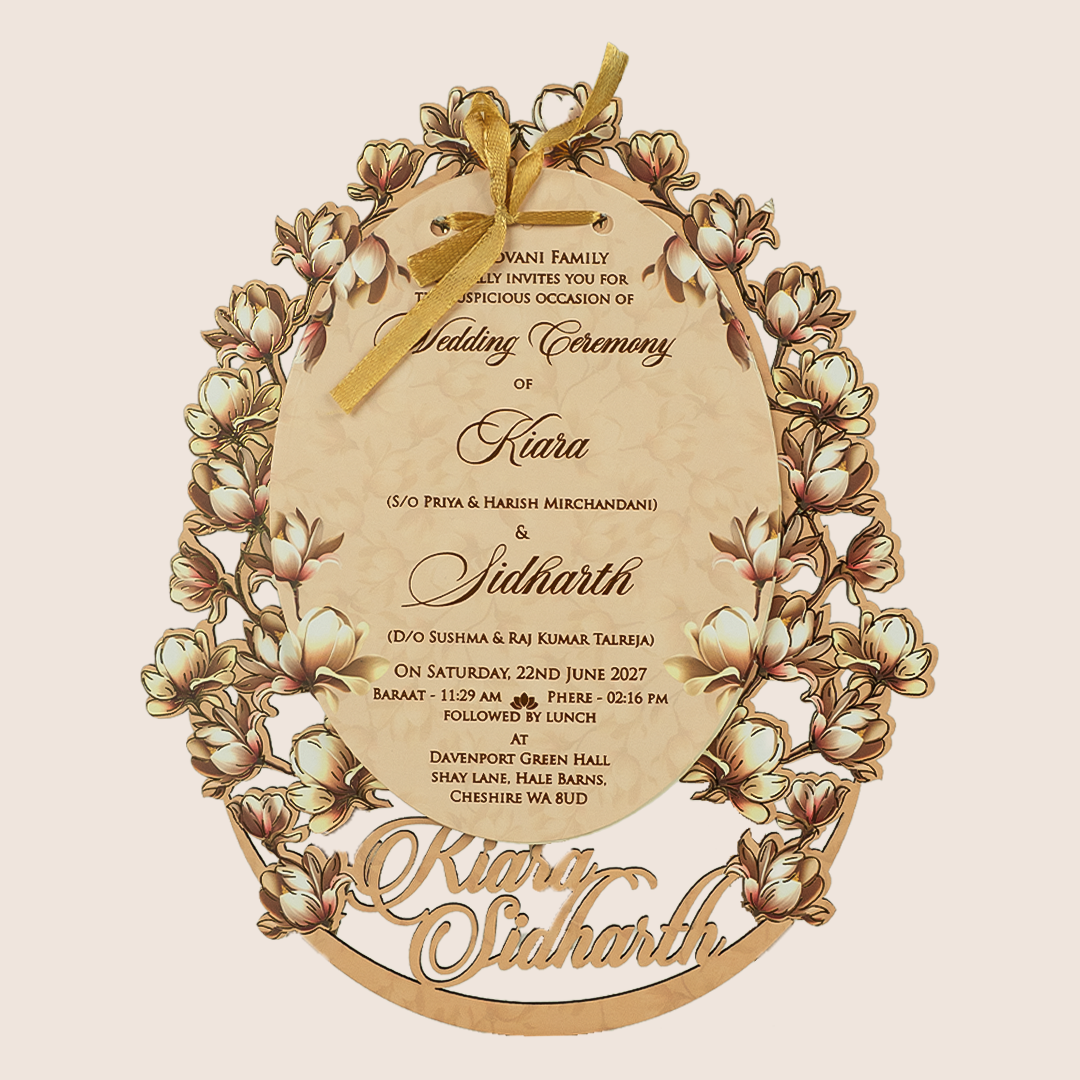 Sandal Floral Laser Cut MDF Marriage Invitation - KFR14040