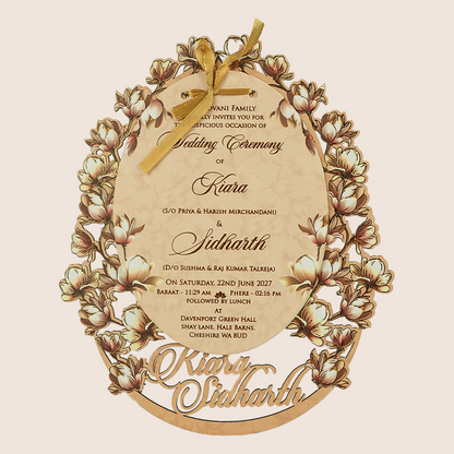 Sandal Floral Laser Cut MDF Marriage Invitation - KFR14040