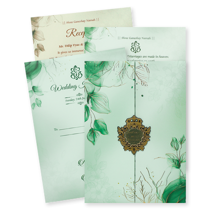 Green Leaf Padded Wedding Card-KJTS3675