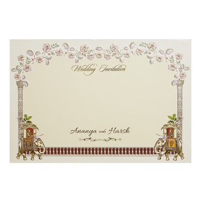 Cream Laser Cut Padded Royal Marriage Ceremony Wedding Card-KMMEX8130