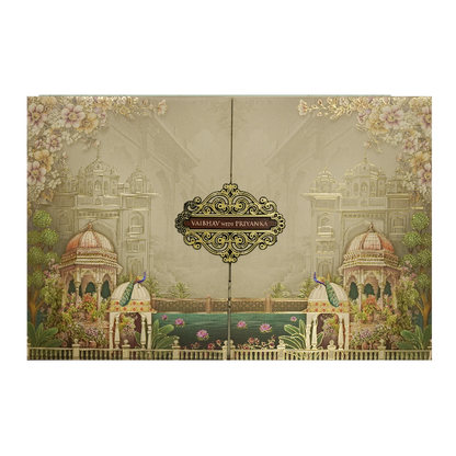 Grey Palace Floral Padded Wedding Card-KSH72180