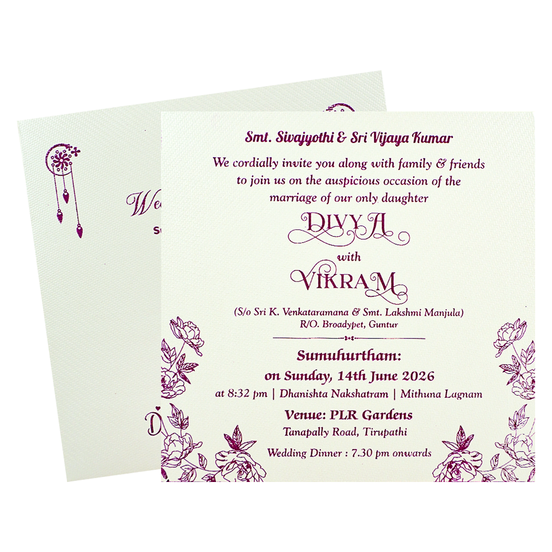 White Floral Single Sheet Wedding Card - KNKS2302.