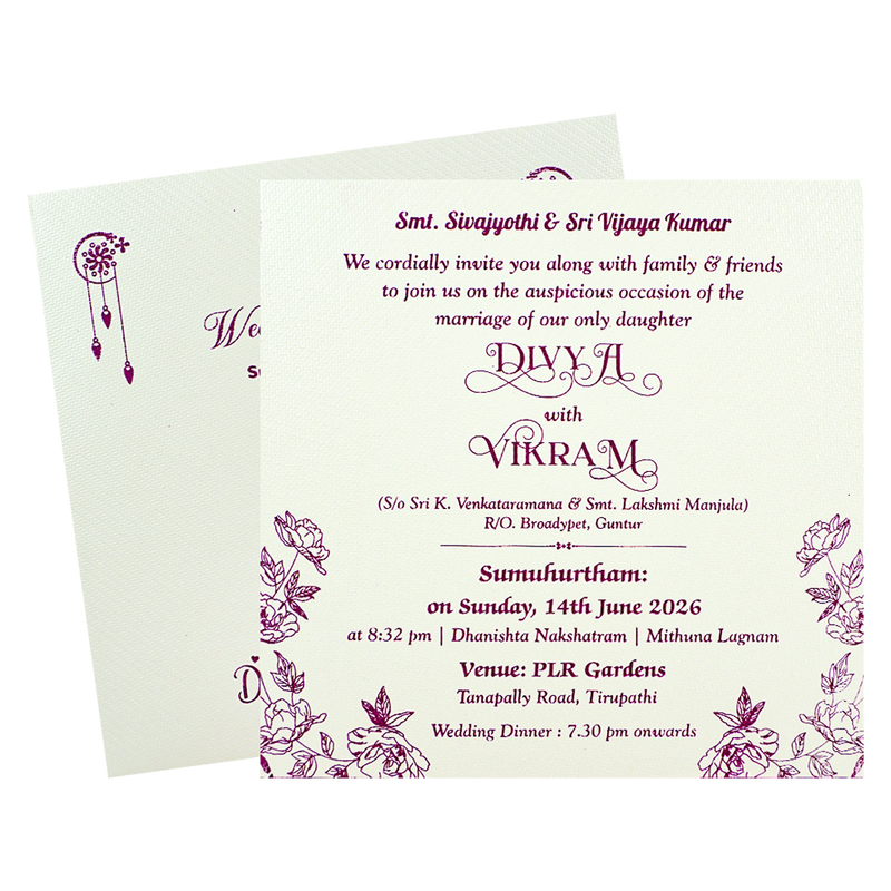 White Floral Single Sheet Wedding Card - KNKS2302.