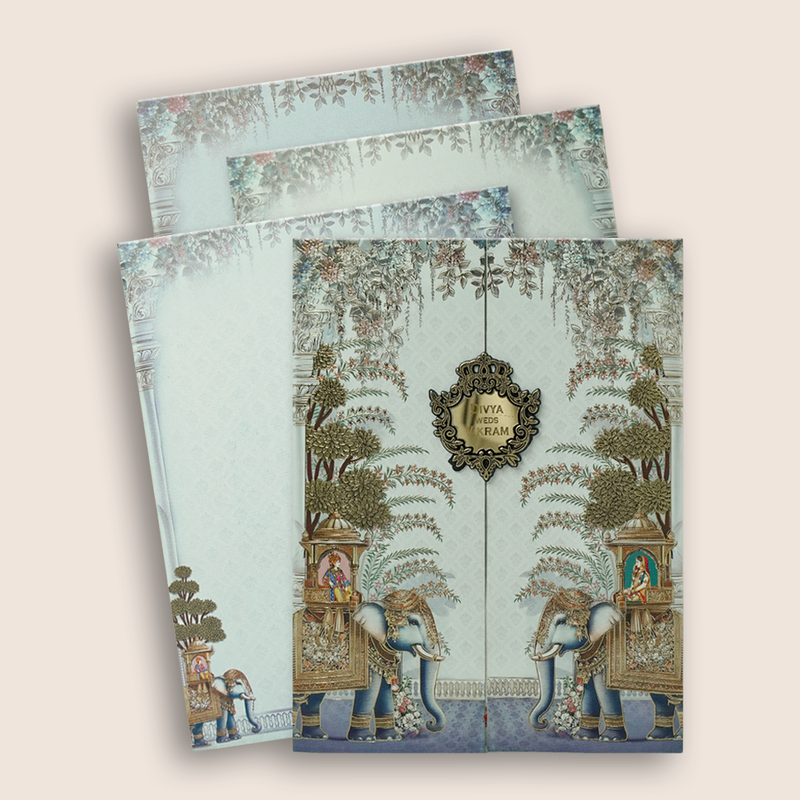 Blue Bride Groom Door Style Wedding Card-KNKC4092