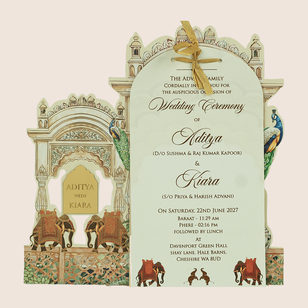 Cream Elephant Laser Cut Wedding Invitation - KFR16230
