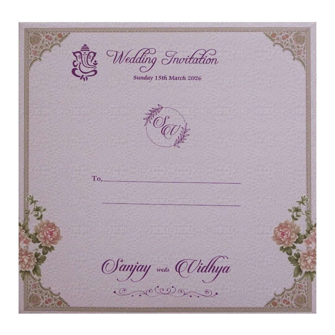 Lavender Floral Padded Wedding Card - KSH72760