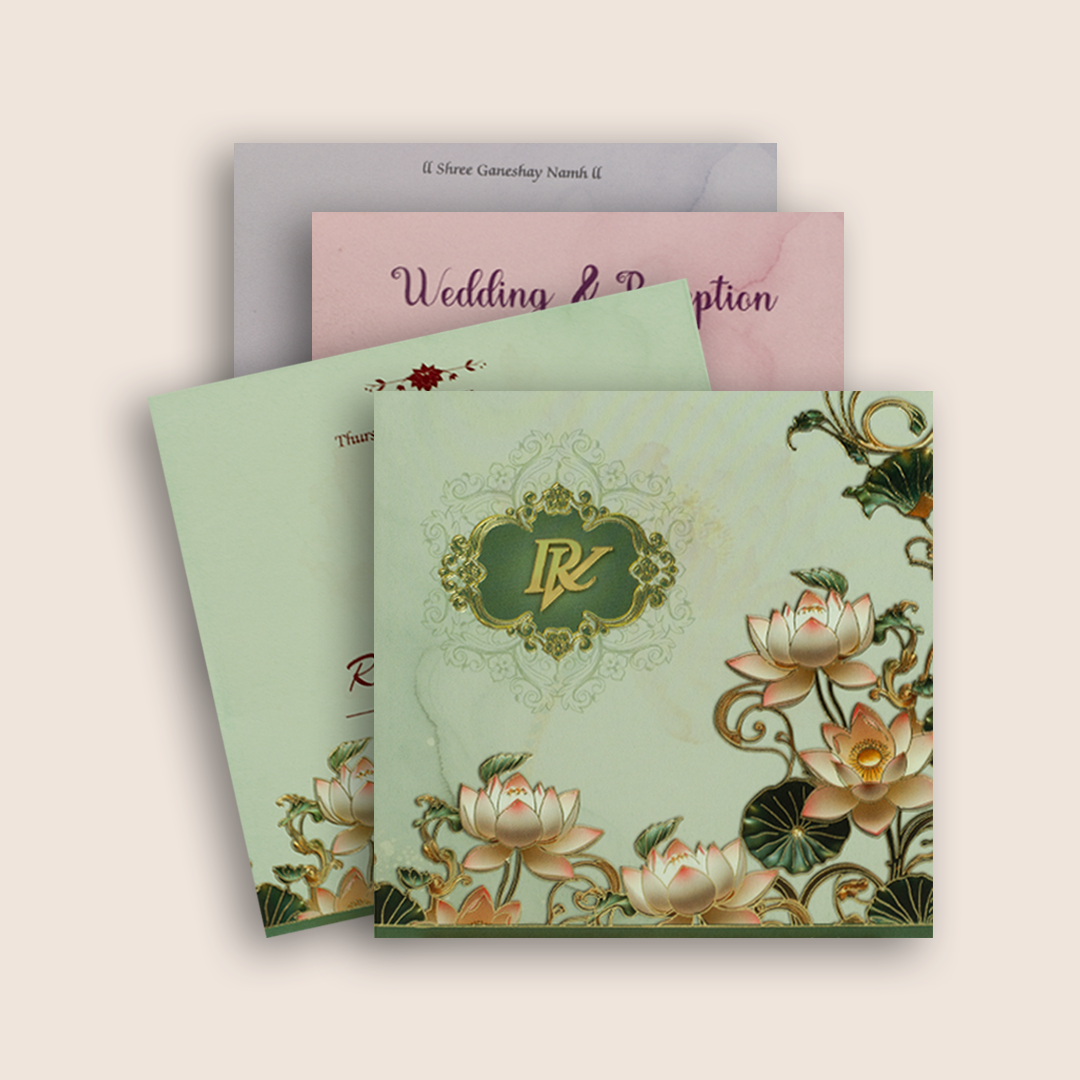 Pastel Green Lotus Floral Marriage Card - KPR07160