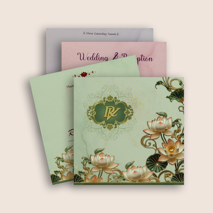 Pastel Green Lotus Floral Marriage Card - KPR07160