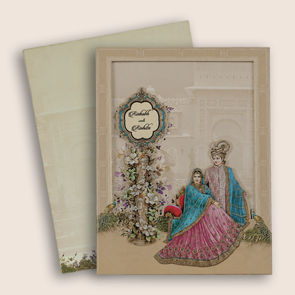 Sandal Laser Cut Bride Groom Padded Wedding Card - KAA05830