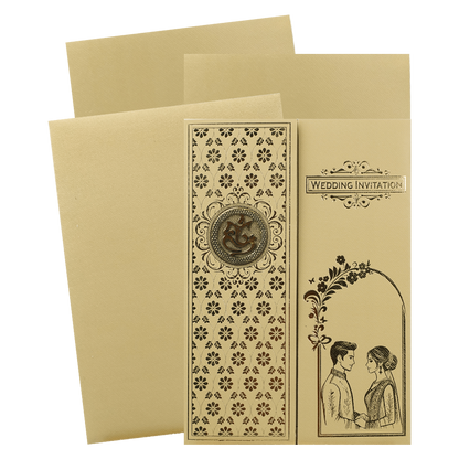 Gold Ivory Couple Gatefold Wedding Card-KNCM043GG