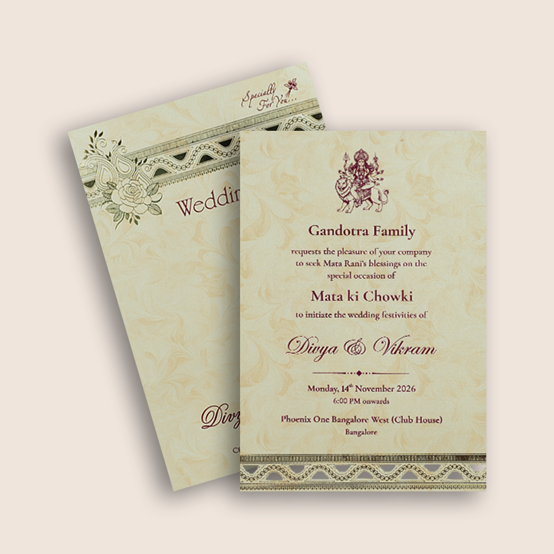 Cream Floral Wedding Invitation Card-KNPD1690