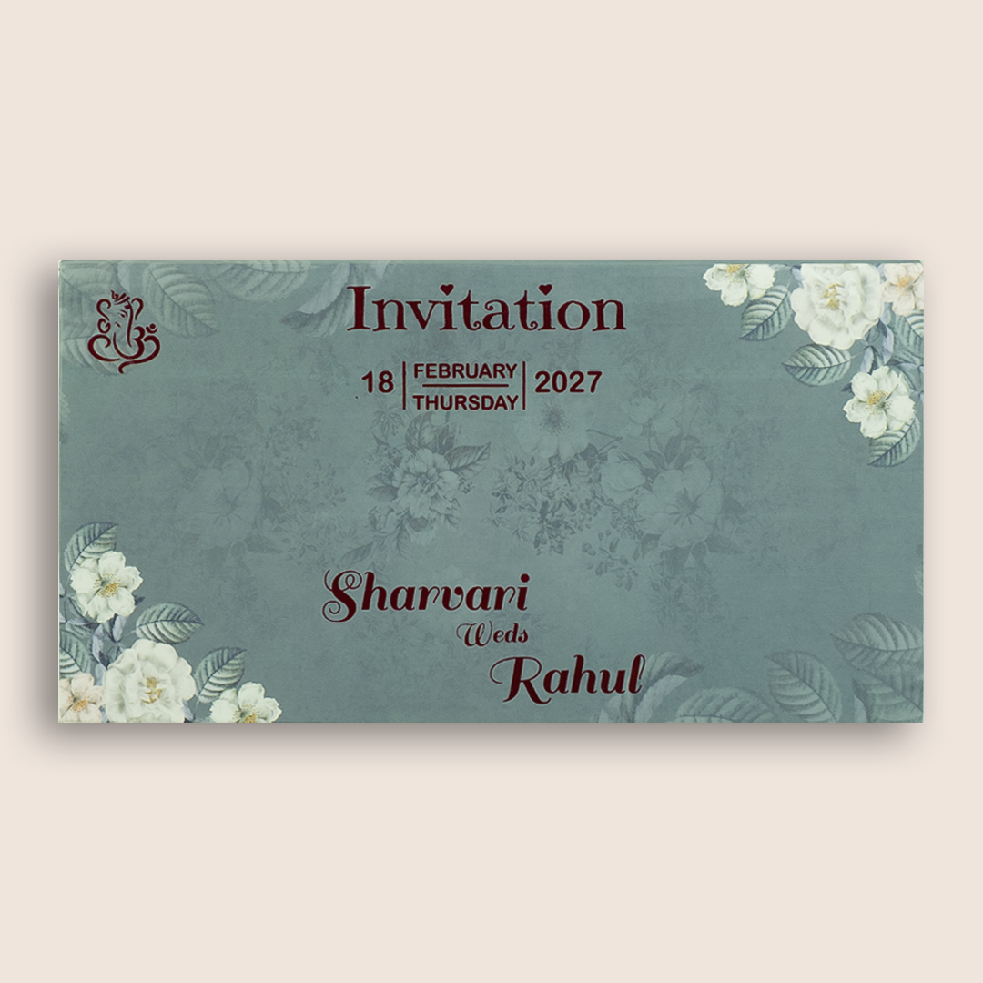 Pastel Blue Floral Padded Door Style Wedding Card - KVN06860