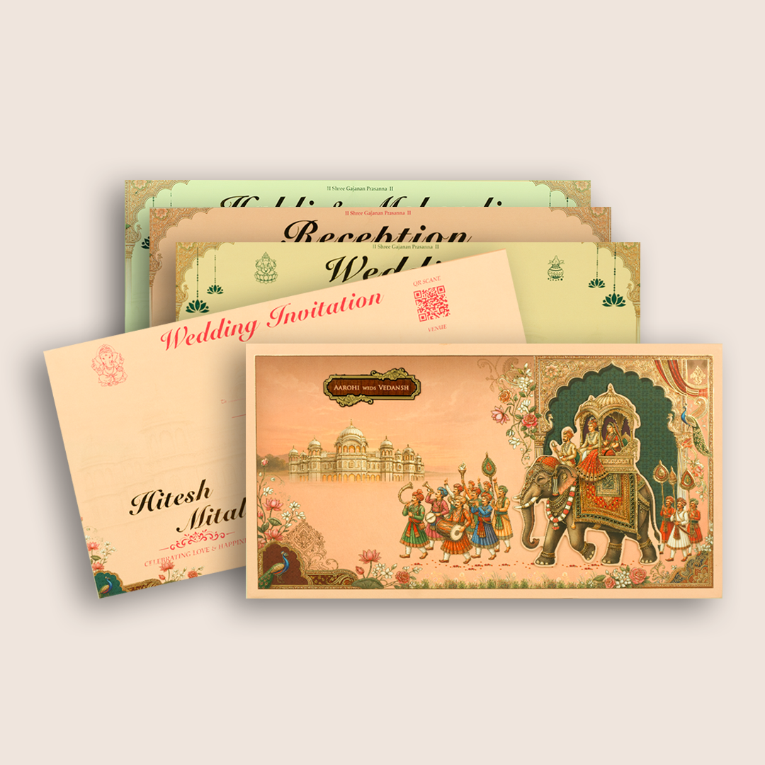 Peach Royal Elephant Baraat Premium Wedding Invitation – KSH27110
